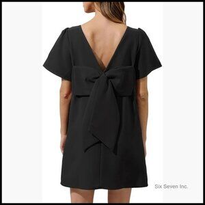 Polyester Mini Dress with Back Bow, Short Sleeves, Shift Style